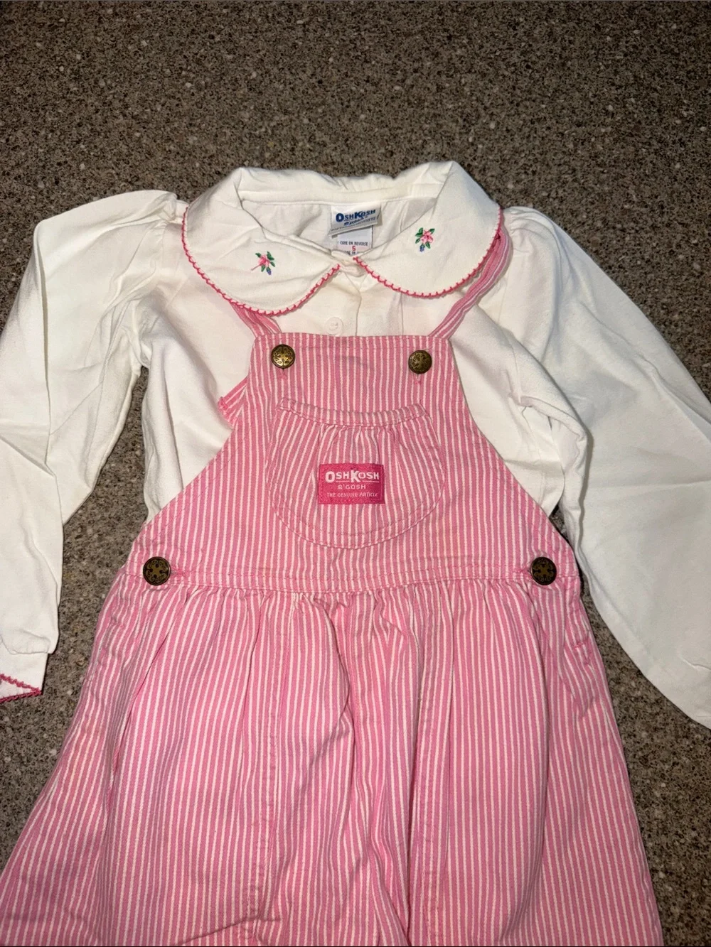 OshKosh B'gosh vintage Pink and White Striped Overalls and shirt
